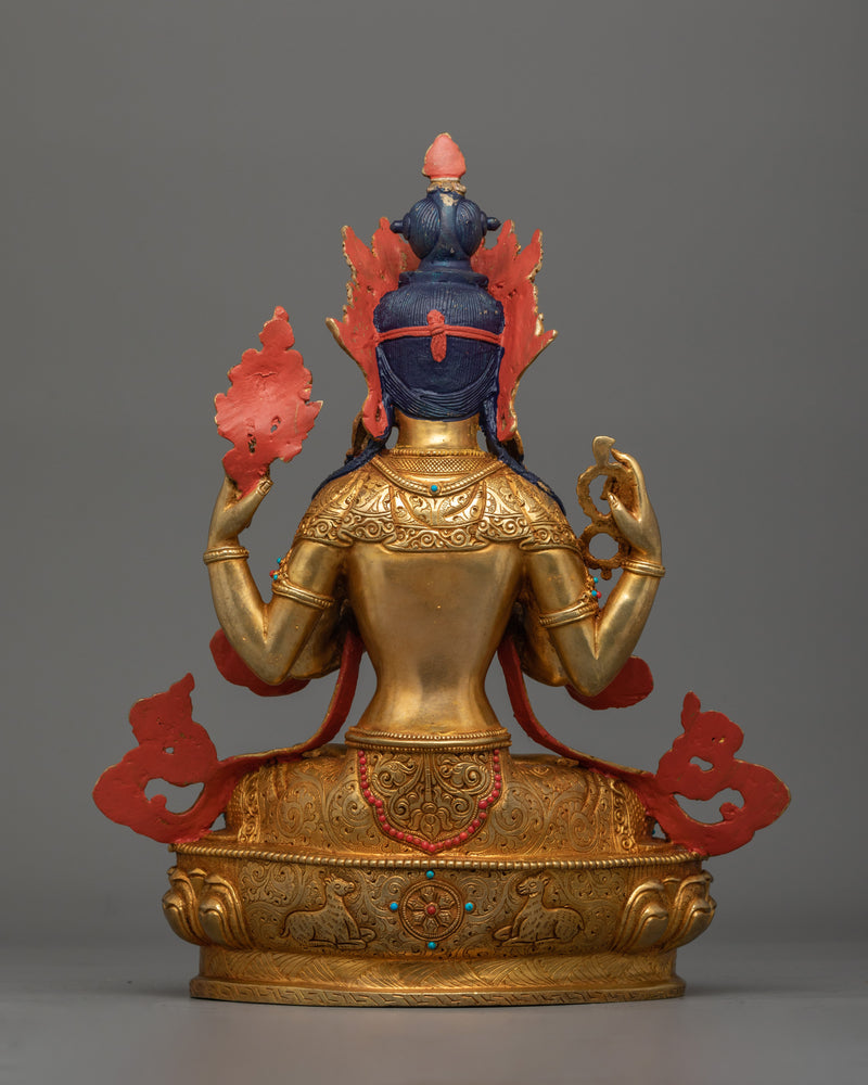 Handmade Chenrezig Serene Deity | 24K Gold Gilded Copper Statue