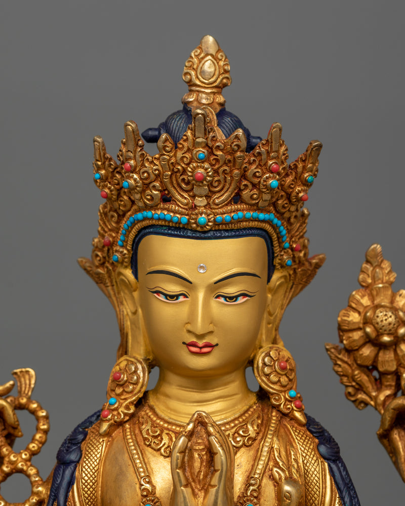 Handmade Chenrezig Serene Deity | 24K Gold Gilded Copper Statue