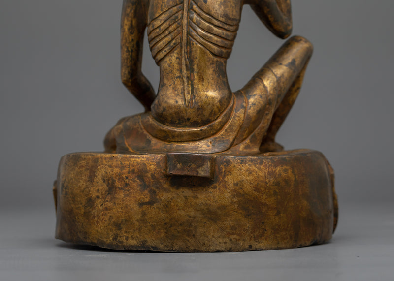 Buddhist Master Milarepa Statue | 24K Gold Gilded, Oxidized Copper