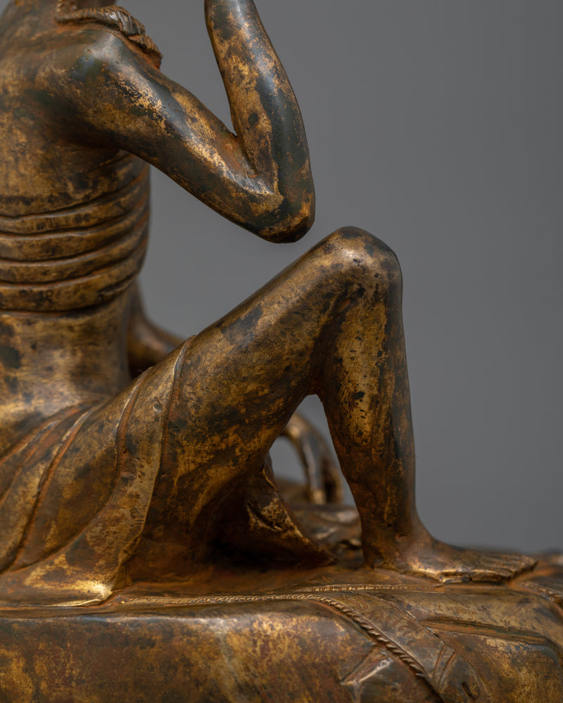 Buddhist Master Milarepa Statue | 24K Gold Gilded, Oxidized Copper