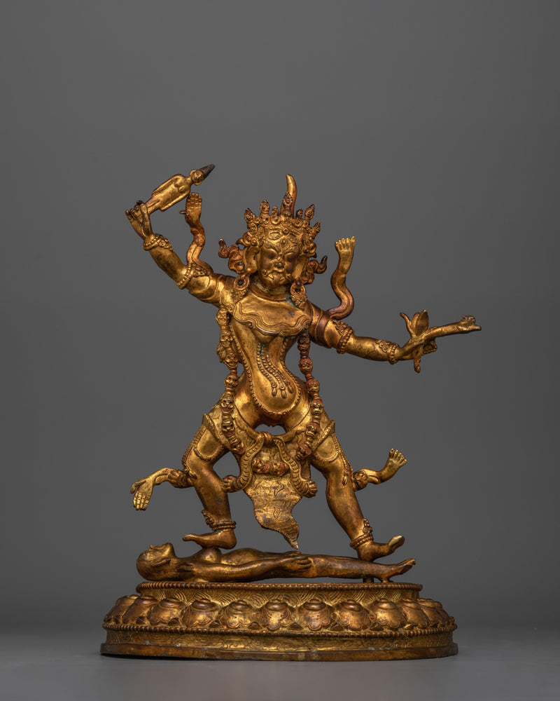 Mahakala Ekajati Statue | 24K Gold Gilded, Antique Finished Copper