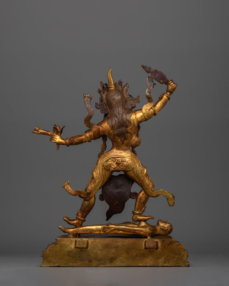 Mahakala Ekajati Statue | 24K Gold Gilded, Antique Finished Copper