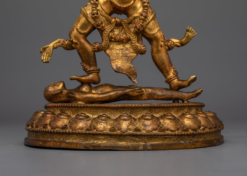 Mahakala Ekajati Statue | 24K Gold Gilded, Antique Finished Copper