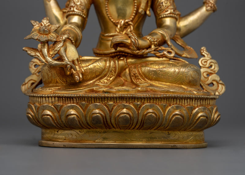 Sacred Amoghapasha and Jigme Lingpa | 24K Gold Gilded Copper Statue