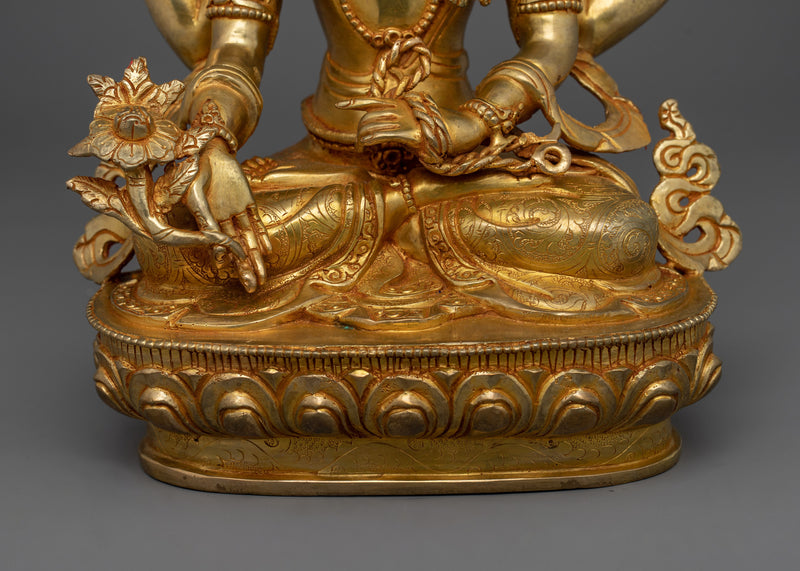 Spiritual Amoghapasha Statue | 24K Gold Gilded Copper Body