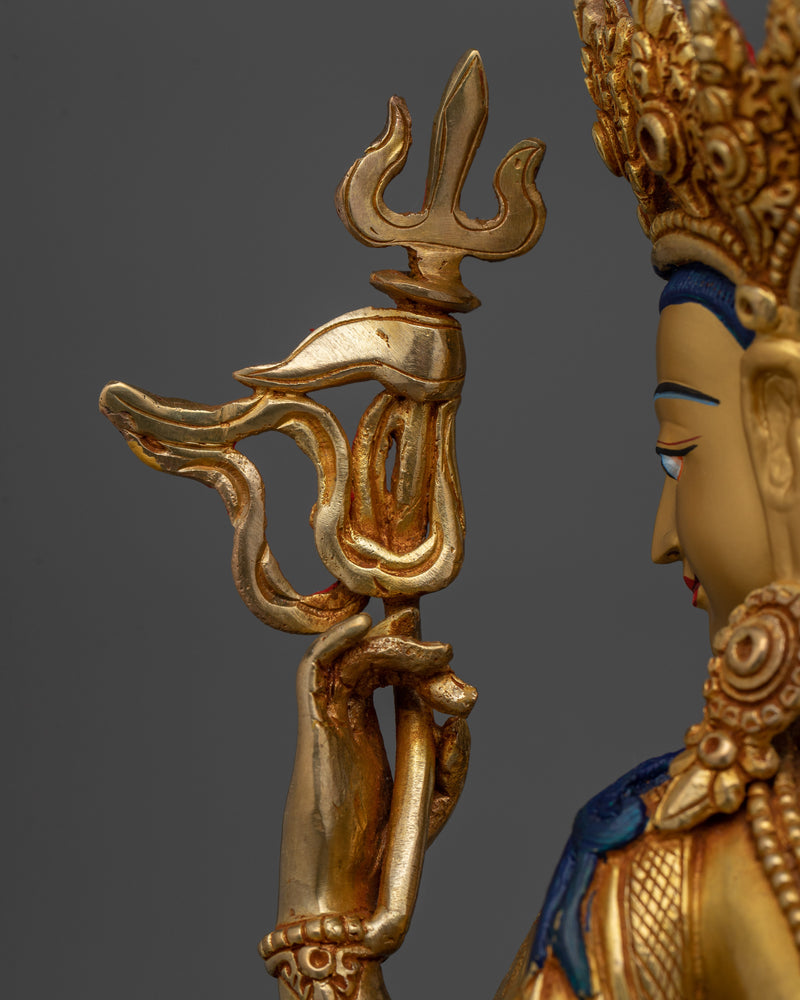 Spiritual Amoghapasha Statue | 24K Gold Gilded Copper Body