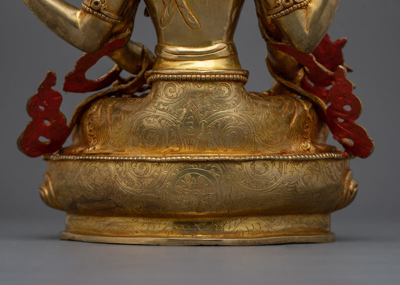 Spiritual Amoghapasha Statue | 24K Gold Gilded Copper Body