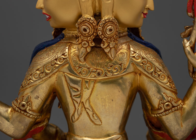 Spiritual Amoghapasha Statue | 24K Gold Gilded Copper Body