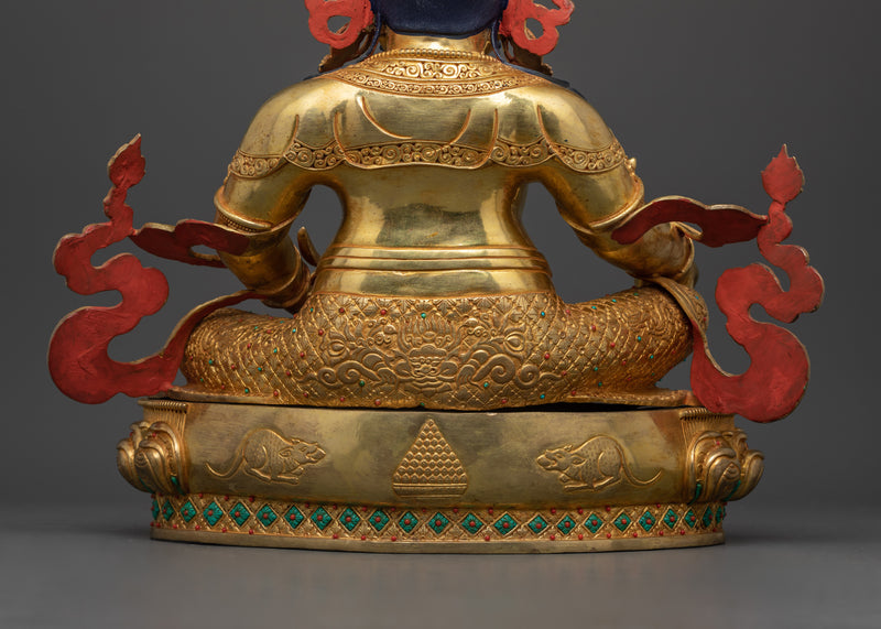 Fortune Deity Dzambhala Figurine | 24K Gold Gilded Tibetan Wealth Deity Statue