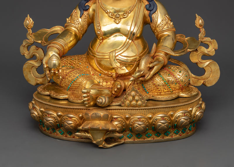 Fortune Deity Dzambhala Figurine | 24K Gold Gilded Tibetan Wealth Deity Statue