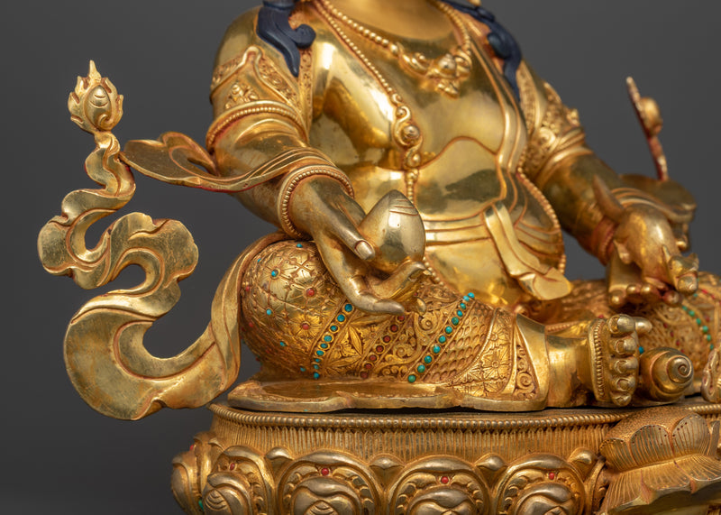 Fortune Deity Dzambhala Figurine | 24K Gold Gilded Tibetan Wealth Deity Statue