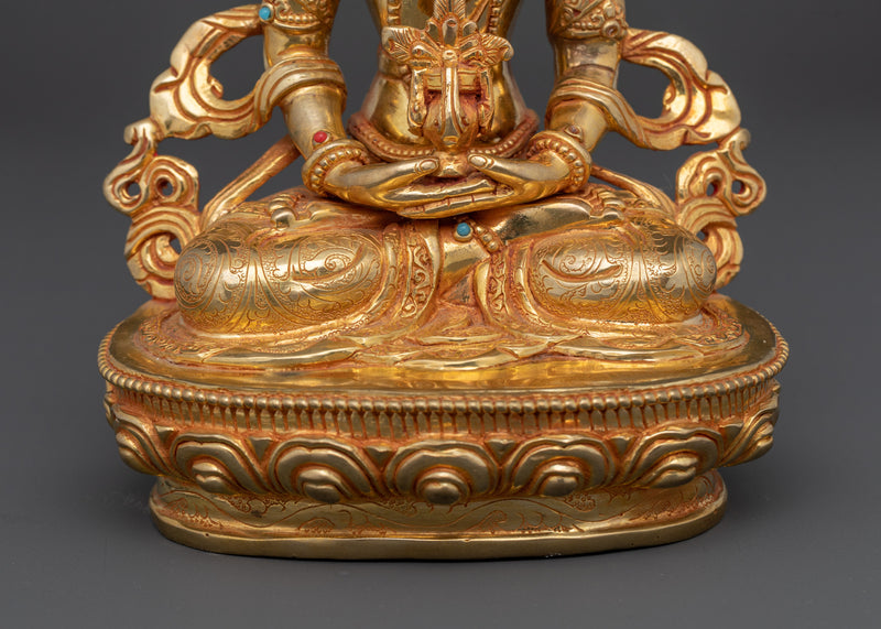 An Elegant Amitayus Deity | 24K Gold Gilded Tibetan Copper Statue