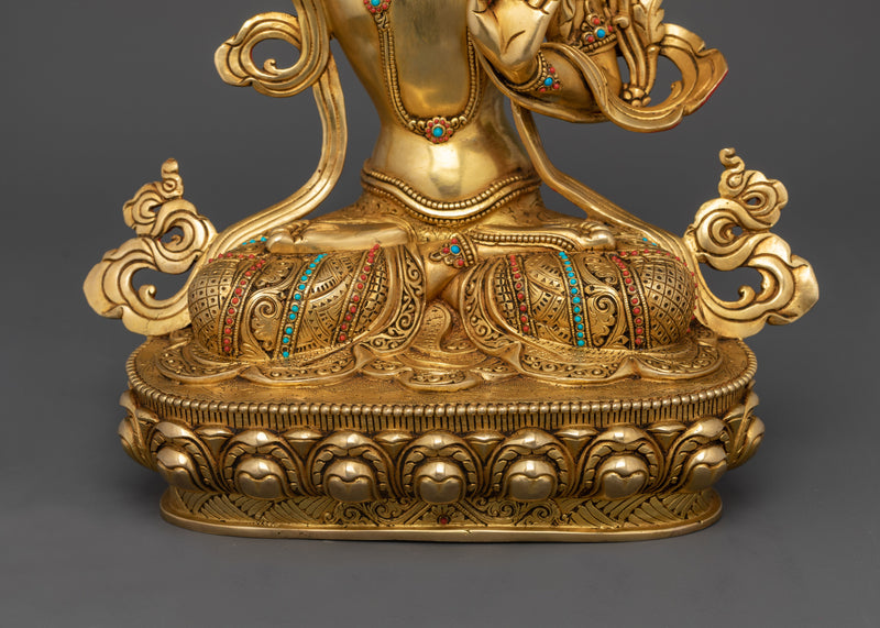 Statue of Manjushri Bodhisattva | 24K Gold Gilded Copper Art