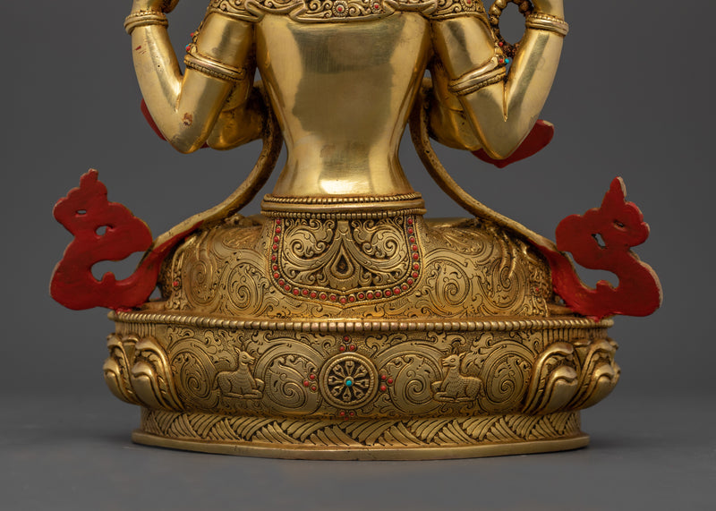 Tibetan Chenrezig Sculpture | 24K Gold Gilded Serene Art