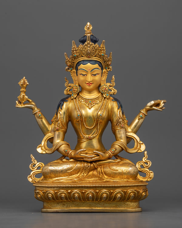 24K Gold Gilded Prajna Paramita Figurine | Dharma Bodhisattva