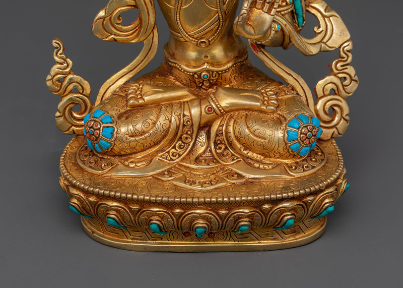 Meditational Deity Manjushri | 24K Gold Gilded with Hand Carved Gemstones