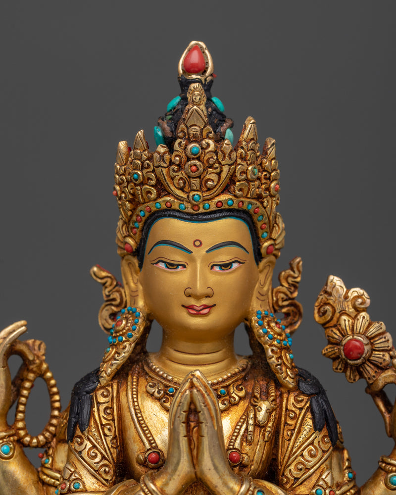 Custom handmade 9-Inch Chenrezig | 24K Gold Gilded Sculpture