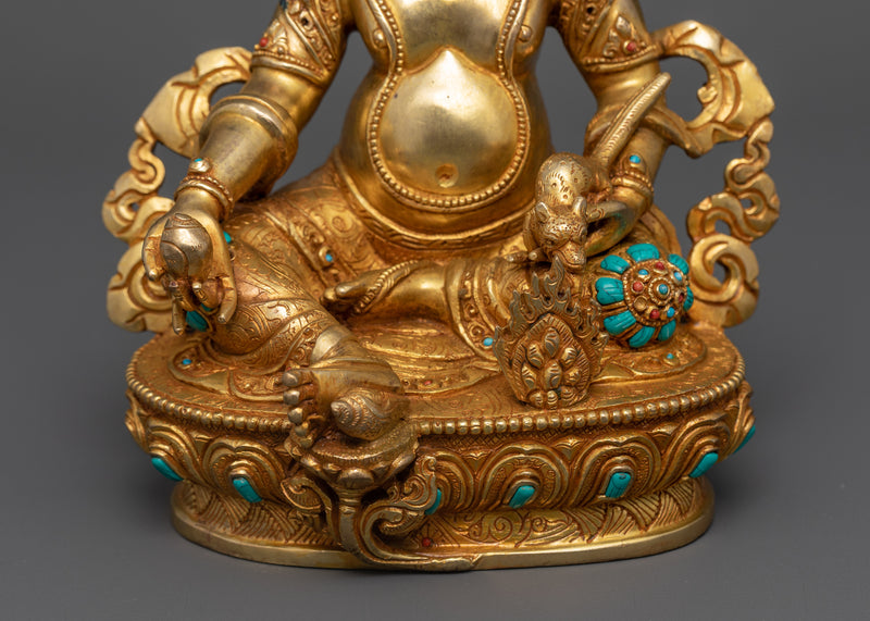 8.9-Inch Dzambhala Wealth Buddha Sculpture | 24K Gold Gilded Statue