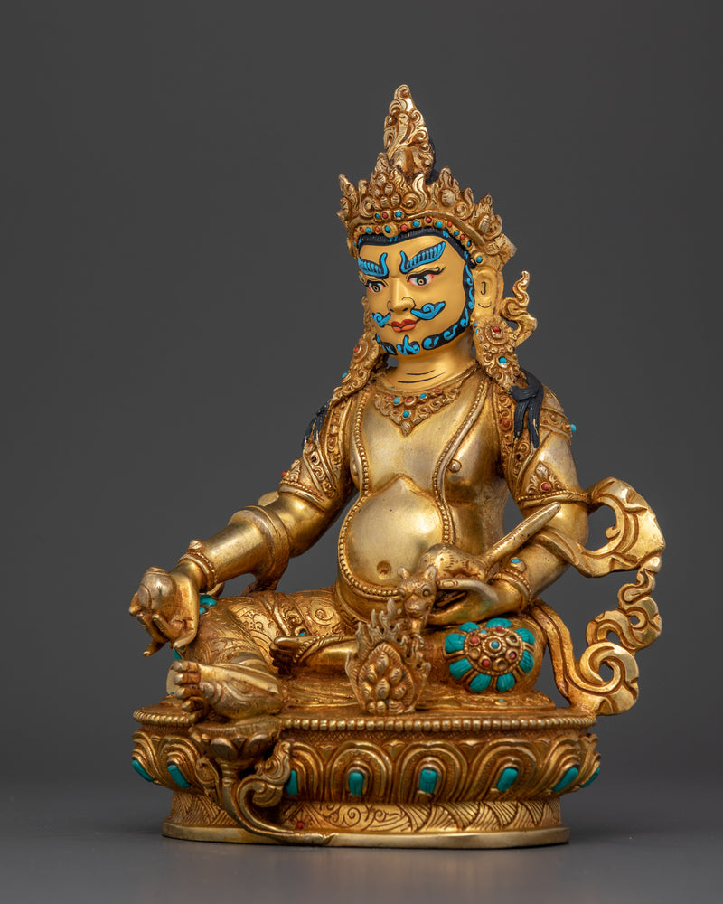 8.9-Inch Dzambhala Wealth Buddha Sculpture | 24K Gold Gilded Statue