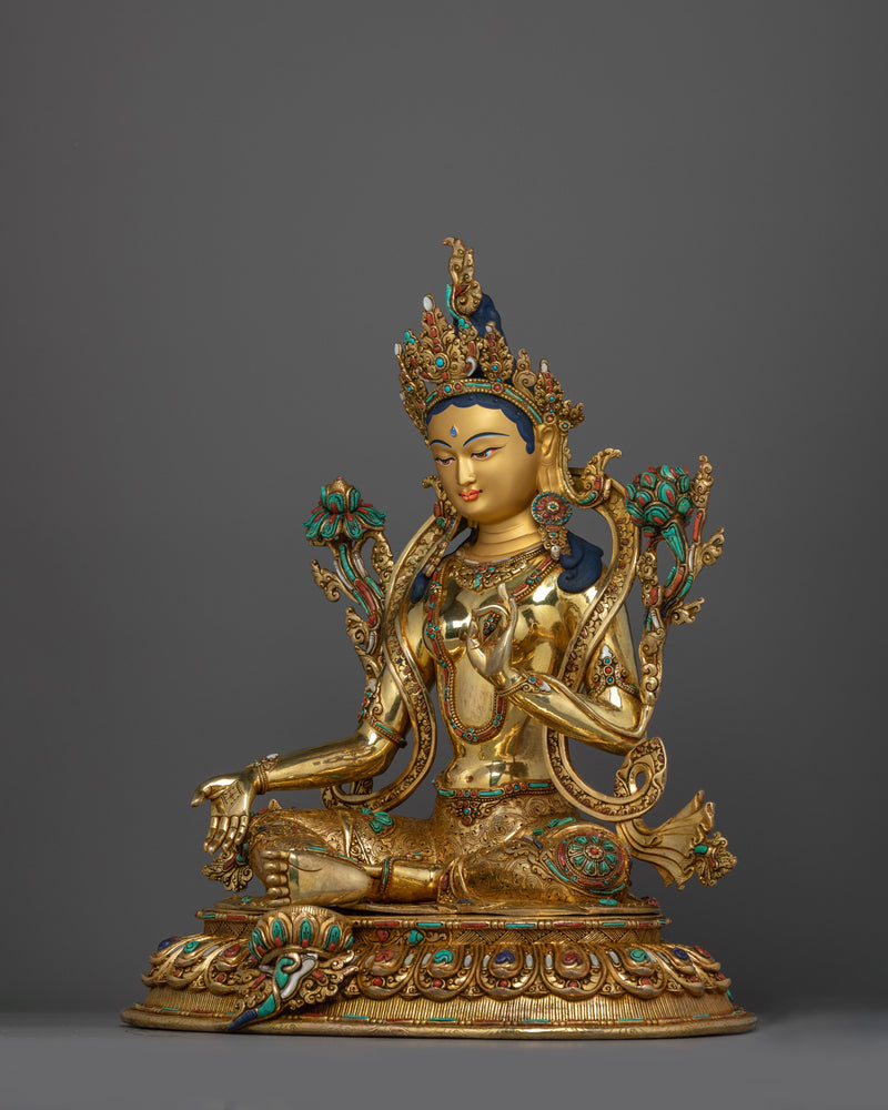 Buddhist Goddess Green Tara Mantra Practice Statue | A Beautiful Icon of Compassion