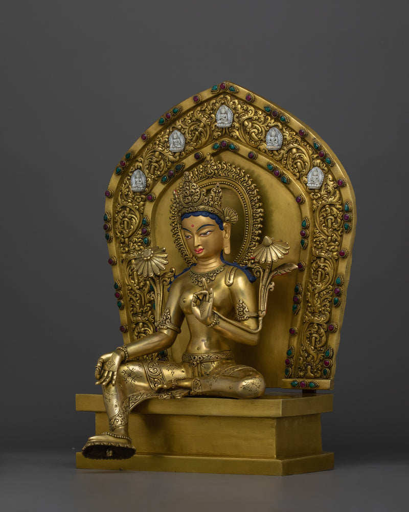 Green Tara Removal of Hindrances Statue | 14.4” Hand-Carved Statue