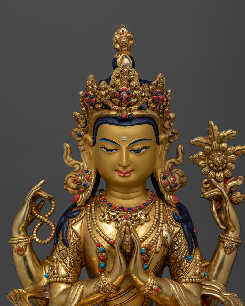 Chenrezig Bodhisattva of Tibet | Spiritual Copper Sculpture