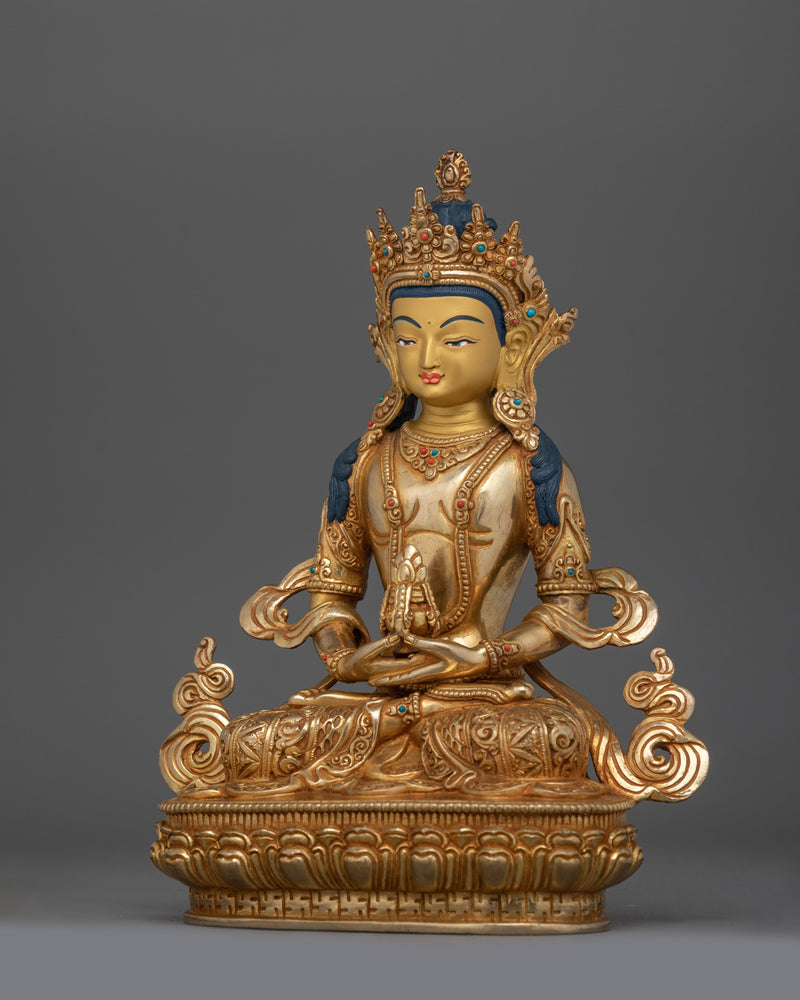 Handcrafted Amitayus statue | 24K Gold Gilded Deity of Longevity and Infinite Life