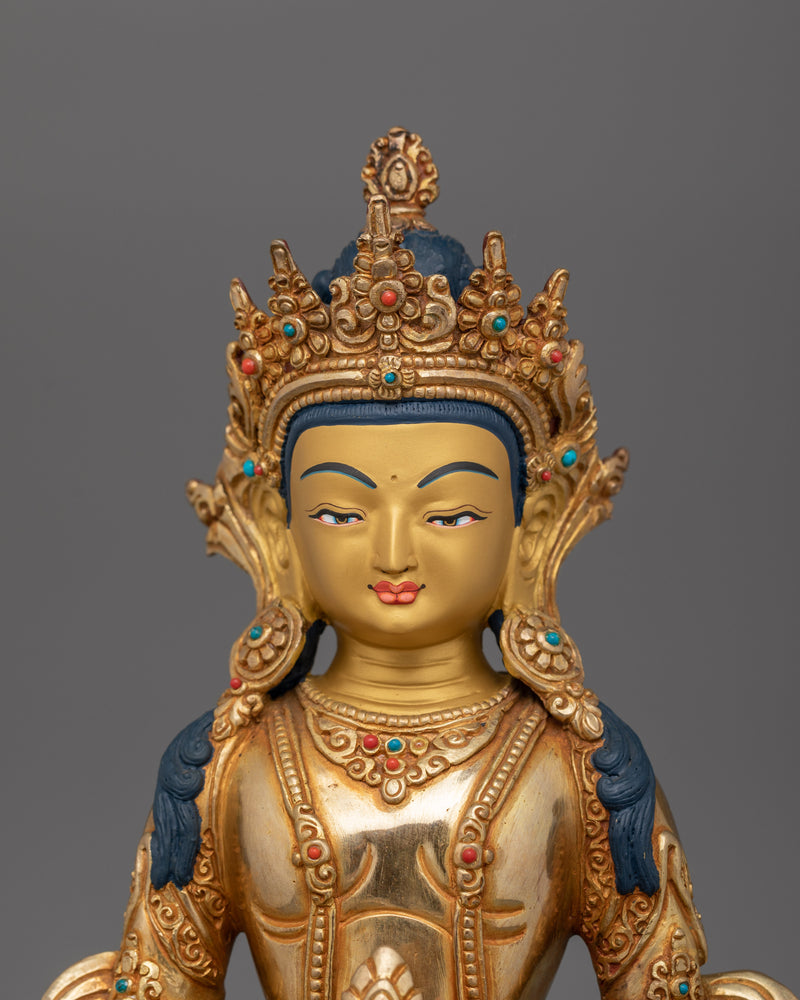 Handcrafted Amitayus statue | 24K Gold Gilded Deity of Longevity and Infinite Life