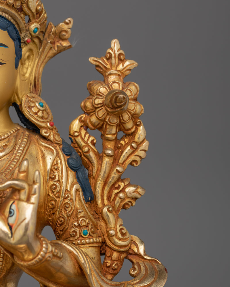 Goddess of Longevity, White Tara | 24K Gold Gilded Copper Sculpture