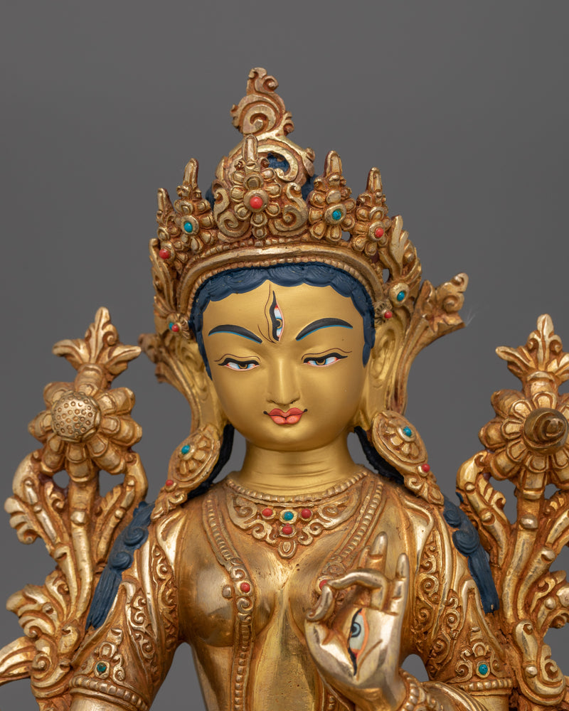 Goddess of Longevity, White Tara | 24K Gold Gilded Copper Sculpture