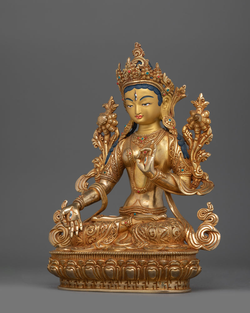 Goddess of Longevity, White Tara | 24K Gold Gilded Copper Sculpture