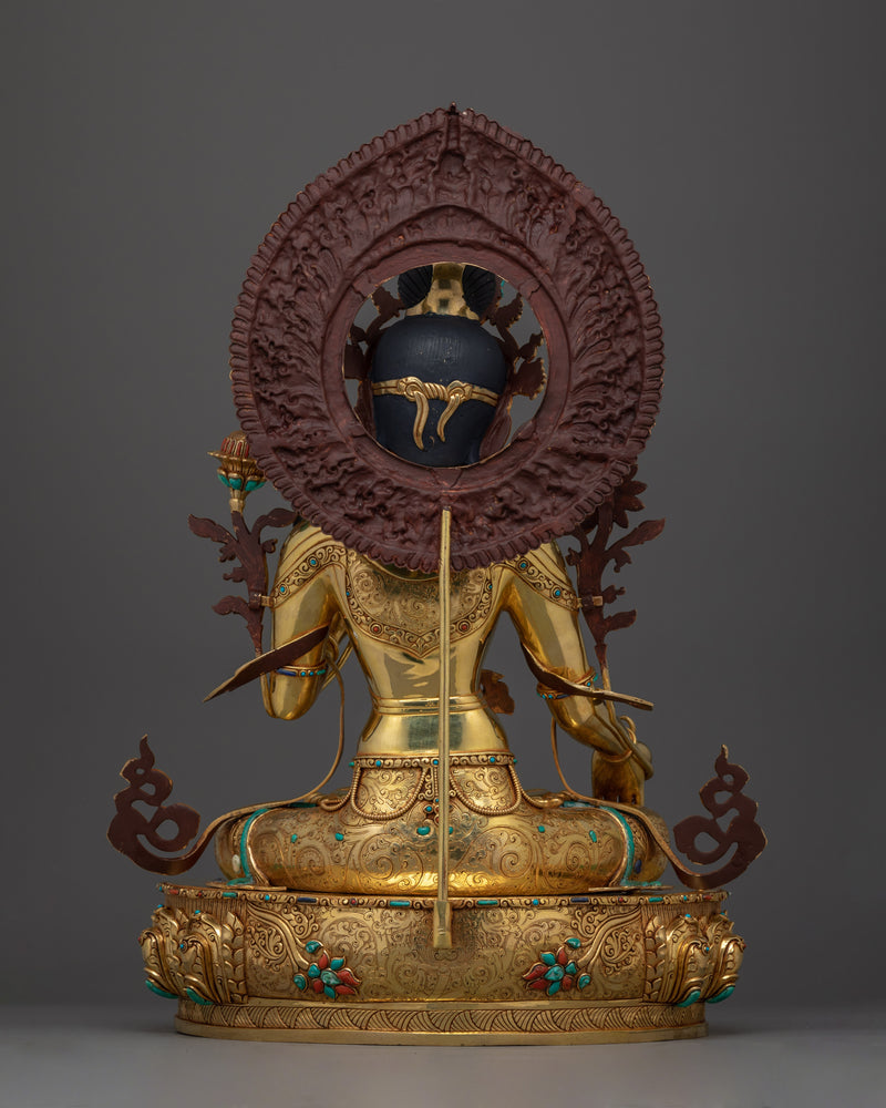 Hand-Carved White Tara Dharma Figure | 24K Gold Gilded Tibetan Sculpture