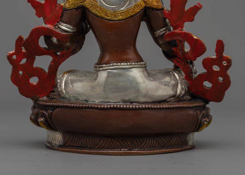 Serene Oxidized Green Tara Statue | 24K Gold Gilded Tibetan Sculpture