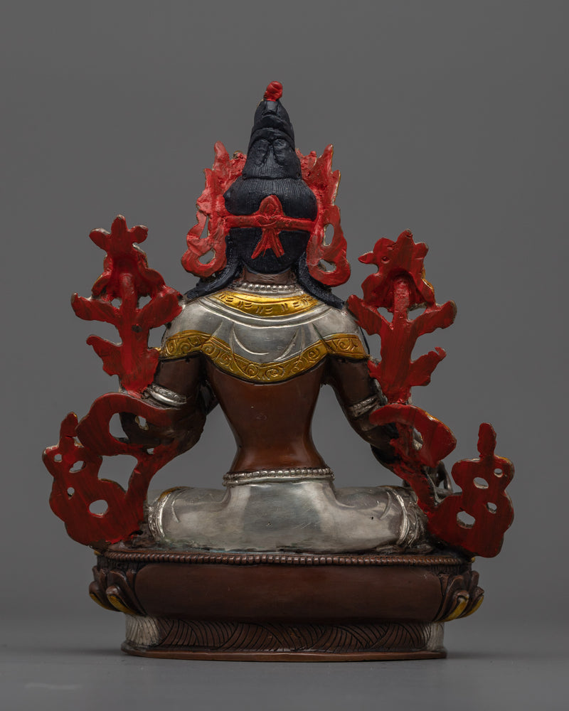 Serene Oxidized Green Tara Statue | 24K Gold Gilded Tibetan Sculpture