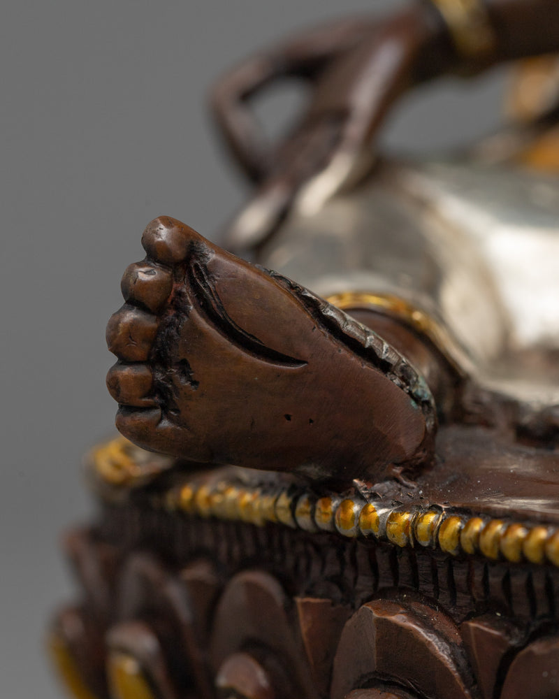 Serene Oxidized Green Tara Statue | 24K Gold Gilded Tibetan Sculpture