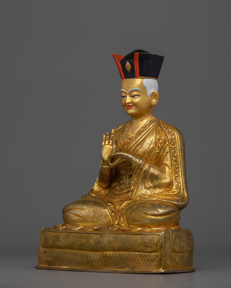 1st Karmapa Dusum Khyenpa Statue | Handcrafted 24K Gold Gilded Tibetan Art