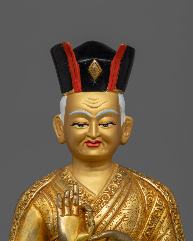 1st Karmapa Dusum Khyenpa Statue | Handcrafted 24K Gold Gilded Tibetan Art