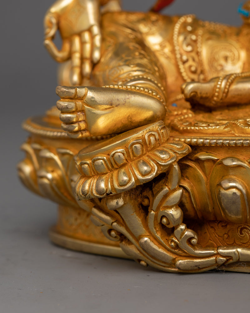 Green Tara Buddhist Deity Figure | Handcrafted 24K Gold Gilded Statue