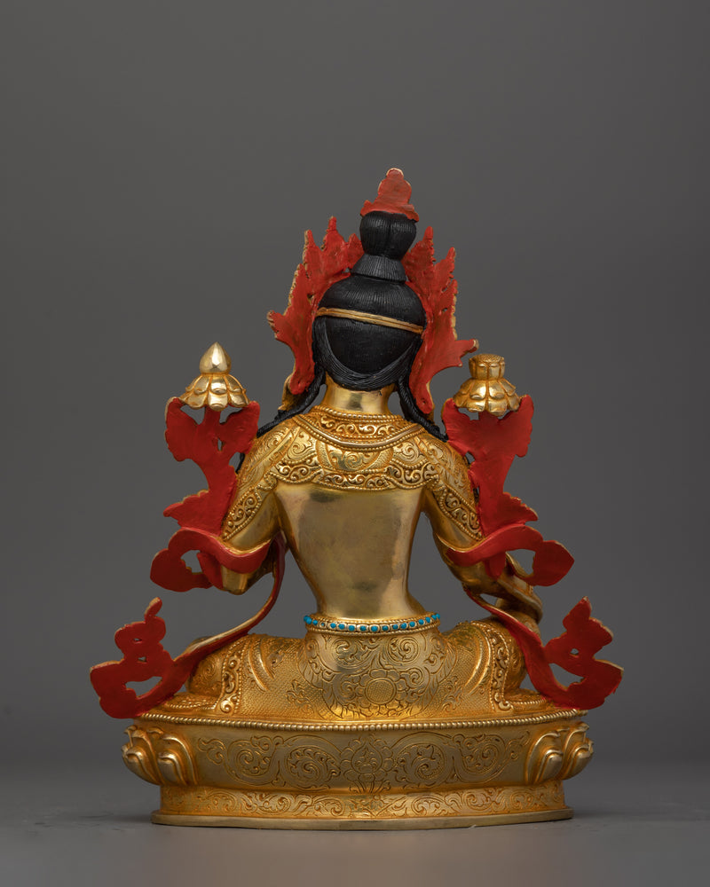 Green Tara Buddhist Deity Figure | Handcrafted 24K Gold Gilded Statue