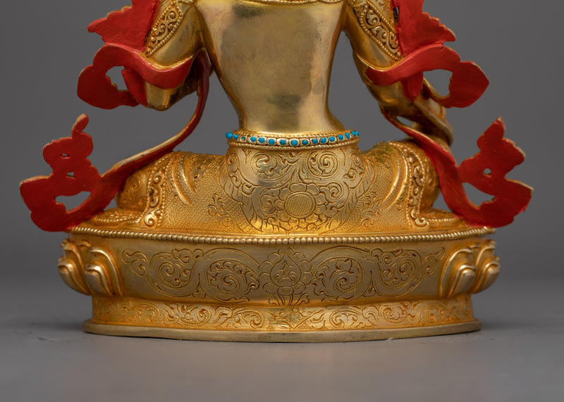 Green Tara Buddhist Deity Figure | Handcrafted 24K Gold Gilded Statue