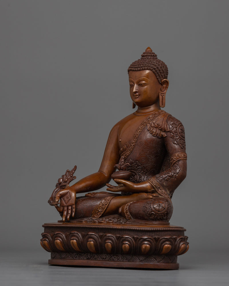 Oxidized Medicine Buddha Statue | Handcrafted Copper Sculpture