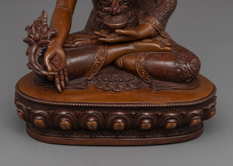 Oxidized Medicine Buddha Statue | Handcrafted Copper Sculpture