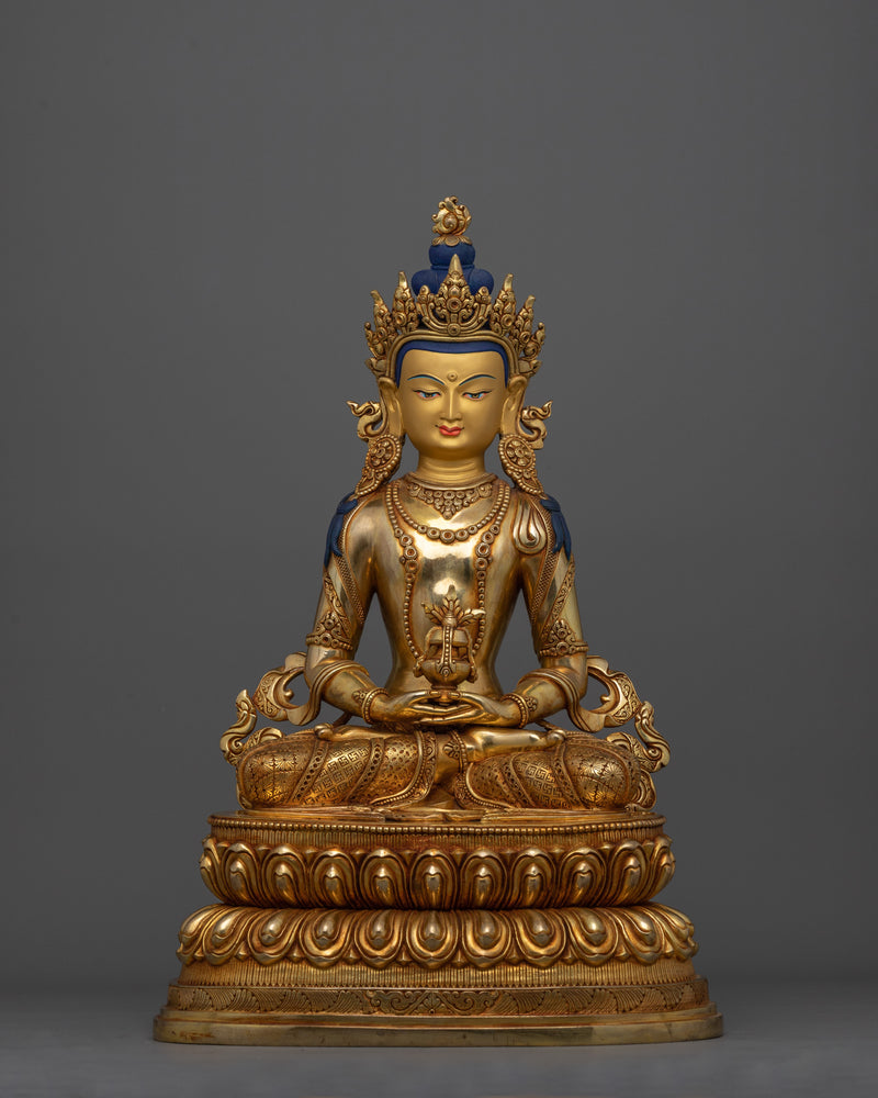 Long-Life Bodhisattva Amitayus Statue | 24K Gold Gilded Handcrafted Copper Sculpture