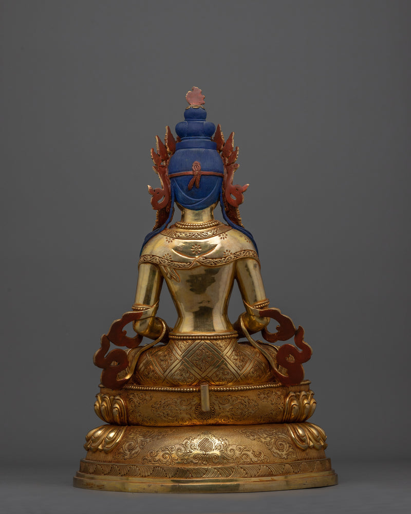 Long-Life Bodhisattva Amitayus Statue | 24K Gold Gilded Handcrafted Copper Sculpture