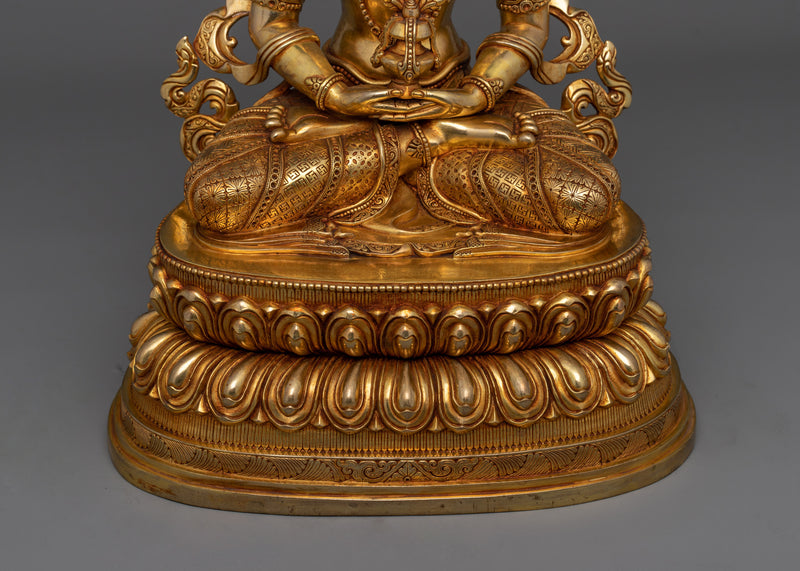 Long-Life Bodhisattva Amitayus Statue | 24K Gold Gilded Handcrafted Copper Sculpture