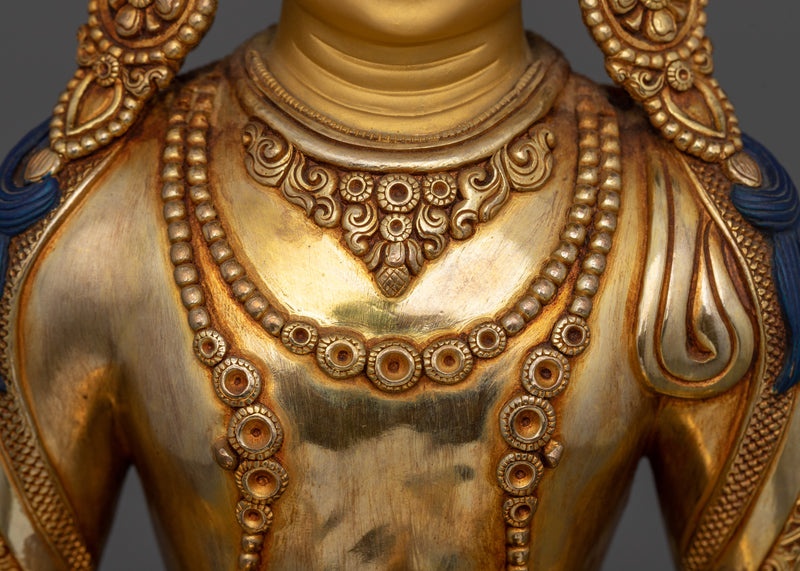 Long-Life Bodhisattva Amitayus Statue | 24K Gold Gilded Handcrafted Copper Sculpture