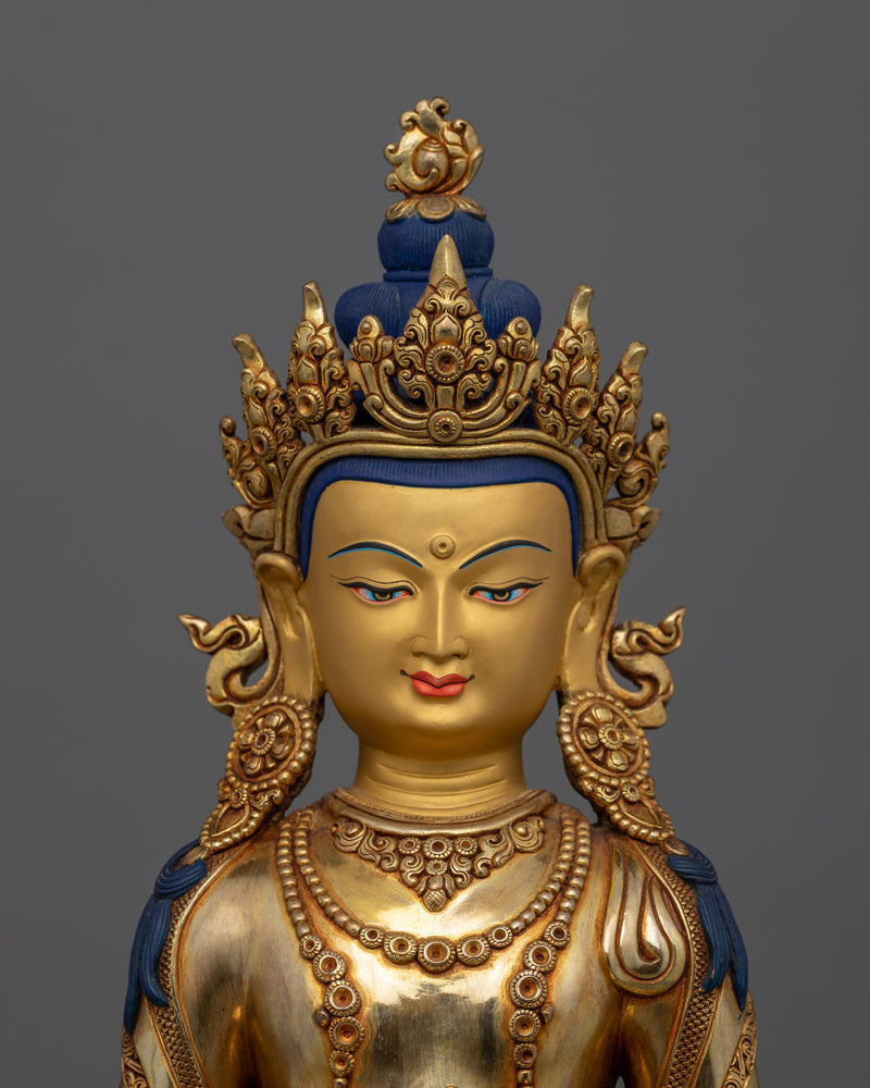 Long-Life Bodhisattva Amitayus Statue | 24K Gold Gilded Handcrafted Copper Sculpture