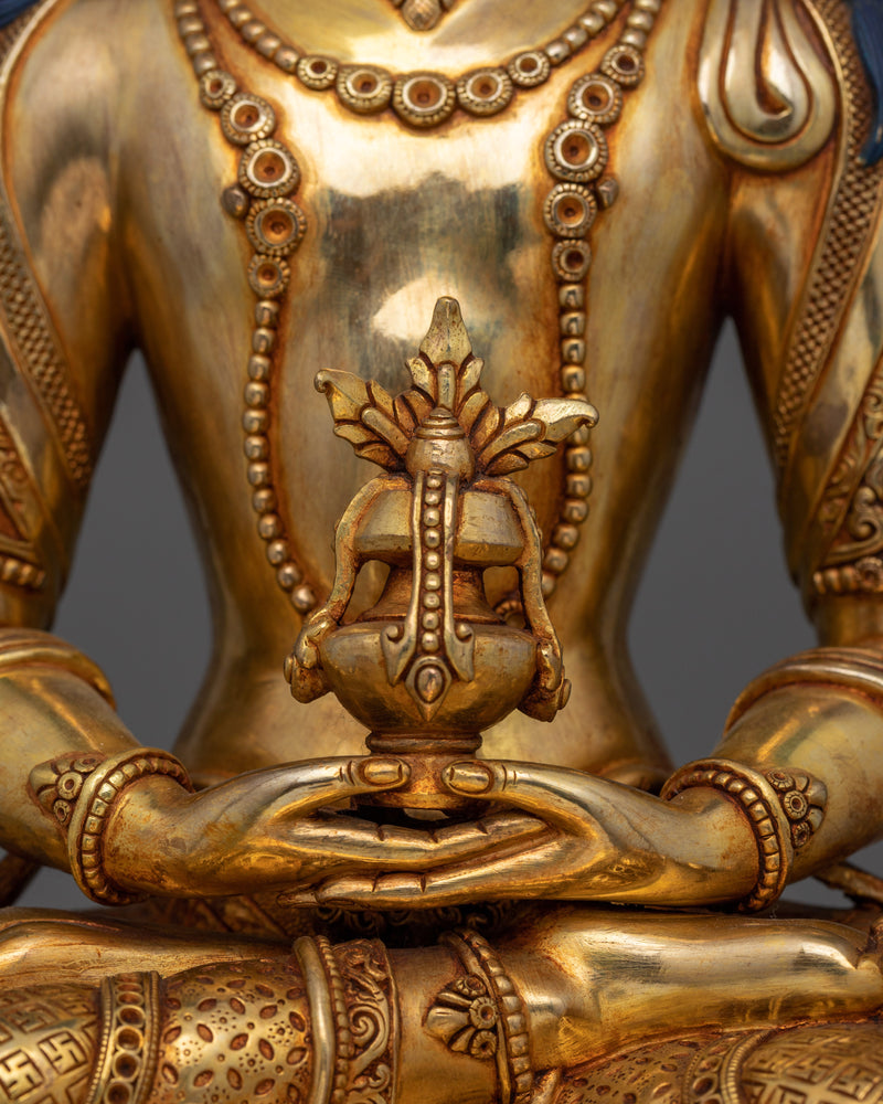 Long-Life Bodhisattva Amitayus Statue | 24K Gold Gilded Handcrafted Copper Sculpture