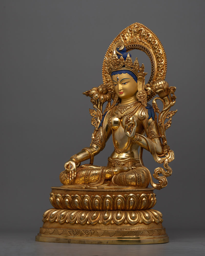 White Tara Healing Light of Wisdom Statue | 24K Gold Gilded Copper Sculpture