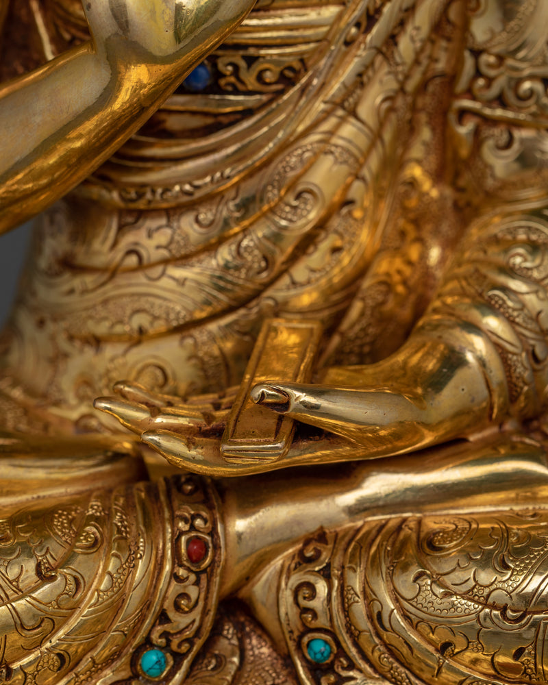 Tibetan Tsongkhapa Set | Handcrafted 24K Gold Gilded Copper Statue